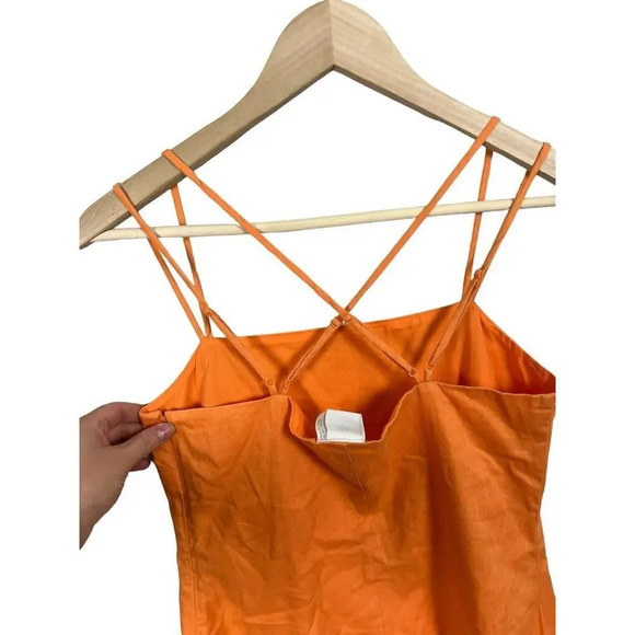 H&M Linen Blend Mini Dress Square Neck Strappy Orange Size Small Women’s - Picture 5 of 7